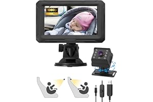 eSynic 1080P HD Baby Car Camera USB Baby Monitor 4.3'' Display Child Mirror Rear Facing for Car Back Seat with Night Vision| 360° Rotating Camera| Adhesive Mount| Wide Angle Fit for 2 Babies Kids Pets