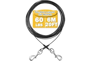 Mi Metty Tie-Out Leinen für Hunde, 6m Kausichere Hundeleinen,Tie Out Cables Hofleine für Kleine Hunde bis zu 60 Pfund (Schwarz, 20ft(6M))