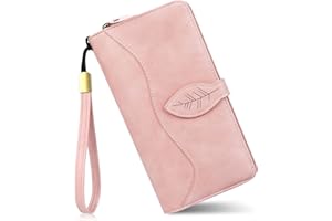 conisy Duży skórzany portfel dla kobiet, kobiet, ochrona sprzęgła RFID, duża pojemność, długi portfel z 23 przegródkami na karty i bransoletką, Różowy, 19 x 10,5 x 3,5 cm, Nowoczesny