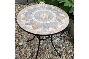 K&L Wall Art Table de Jardin Plateau de Table en mosaïque de Pierre Faite à la Main. Belle et Robuste Meuble mosaïque de Pierres résistant au Gel Ronde Ø 60cm