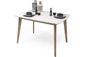 Homely | Mesa de Comedor o Cocina MELAKA | Diseño Nórdico | sobre Extensible | Mesa Comedor, Salón, Cocina | Diseño Moderno | Patas de Madera de Roble | sobre Lacado Blanco | 120/160 cm x 80 cm