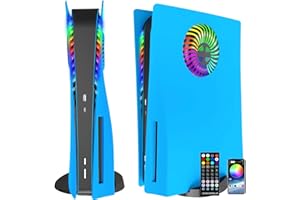 Faceplates with Kühlöffnungen RGB-Licht für PS5 Konsole, Megadream Cover Ersatzplatten Shell Zubehör Anti-Scratch Dustproof, mit LED-Beleuchtungspaket für PlayStation 5 Disc Edition (Blau)