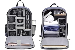 Cwatcun Camera Backpack DSLR SLR Camera Bag with 15.6 Inch Laptop Compartment For Canon Nikon Sony,Water Resistant Camera Backpack for Women and Men,Adjustable Tripod Holder(2.0 Blue, Large)