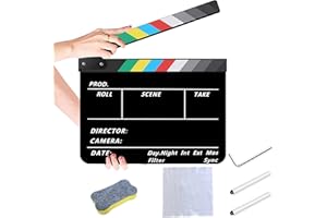 TONGBOKE Filmklappe, Szene Acryl Filmklappe,Film Requisiten Schwarz, Mit Kostenloses Kit, Regieklappe Farbstreifen, Film Klappe für Shoot Requisiten,Fernsehserie, Werbespots,Home Decoration,etc