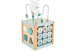 Bieco Motorikwürfel Scandi-Chic nachhaltiges Holz FSC® | Motorikspielzeug ab 1 Jahr | Activity Center Baby Spielzeug 1 Jahr | Motorikwürfel Holz | holzspielzeug ab 1 Jahr motorikschleife ab