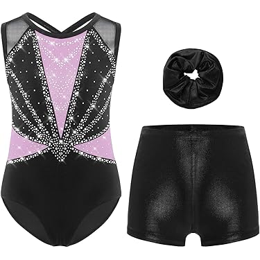 Sinleey Justaucorps De Gymnastique à Paillettes Sans Manches Pour