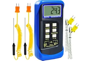 GAIN EXPRESS Dual Channel Thermocouple Thermometer Digital Temperature K Type Thermometer with 4 Probe (Wired & Stainless Steel) -50~1300°C (-58~2372°F) Range Temperature Meter Gauge