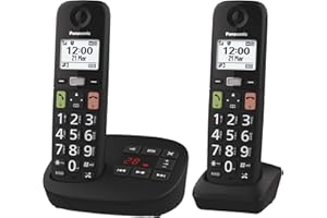 Panasonic KX-TGU132EXB Telefono Cordless Digitale con Segreteria Telefonica, Unità Base e 2 Ricevitori, Display LCD, Tasti Grandi, Fav Call, Compatibile con gli Apparecchi Acustici, Nero