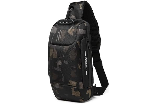 FANDARE Nouveau Sac de Poitrine Anti-vol Sac d'Epaule Sacoche Homme avec Verrou Mot de Passe,USB,Réfléchissante Sac Bandoulière Imperméable Sling Bag pour Cyclisme,Camping,Voyage Polyester