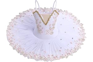 OBEEII Robe de Ballet Paillettes Broderies Ballet Tutu Justaucorps Danse Classique Gymnastique Léotard Costume