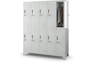 Jan Nowak Armadietto spogliatoio Armadio metallico con 10 Scomparti Fessure di ventilazione Rivestimento in polvere 172 cm x 136 cm x 45 cm (Grigio)