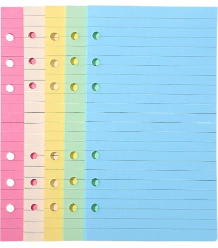 50 Feuilles A5 Lignées 6 Trous 5 Couleurs - Recharges Colorées Pour Classeur Et Organiseur Personnel