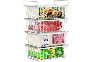 iSPECLE Chest Freezer Baskets - 4 Pcs Stackable Freezer Baskets for 142L Deep Freezers, Easy Get Food with Handles, Add Space and Allow Air Circulation for Better Freshness, White