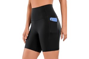 CRZ YOGA Donna Fitness Pantaloncini da Motociclista con Tasche - Pantaloncini da Yoga Vita Alta 20/25 cm