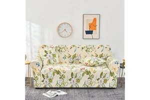Lukery Fodere Copripoltrona, 1 Posto / 2 3 4 Posti Copridivano Elasticizzato, Fodere Copridivani Stampa Botanica, Fodere Copridivani Universale con 2 Federa Cuscino (2 posti,fiori e foglie)
