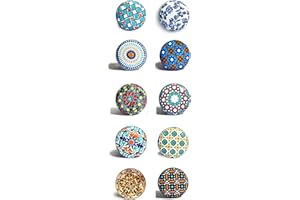 Nacnic Set di 10 pomelli in ceramica di diversi colori e forme dipinti a mano. Maniglie artigianali per armadi, cassetti, cassettiere e appendiabiti. Pomelli classici in ceramica diametro 40mm