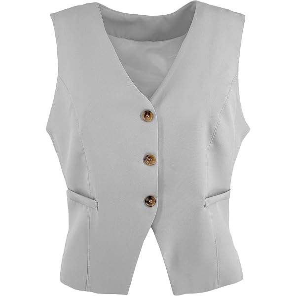 Gilet Doppiopetto Con Risvolto Tagliato – Senza Maniche, Scollo A V, Per Donna, In Poliestere/spandex