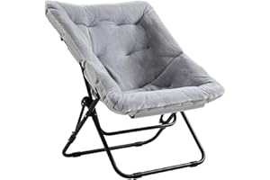 SESHINELL Comfy Saucer Chair, Oversized Foldable Faux Fur Lounge Chair Reading Chair with Metal Frame Moon Lazy Chair Accent Chair for Bedroom, Living Room, Dorm Rooms, Grey