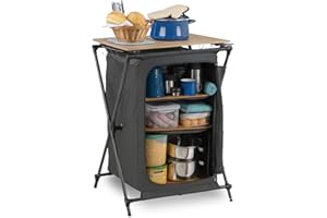 Stagecaptain Armoire de Camping CSB-85 - Cuisine Pliable Outdoor avec Plateau Bambou Robuste, Structure Aluminium, idéale Camping, caravanes, Jardin, Maison - Sac de Transport Inclus.