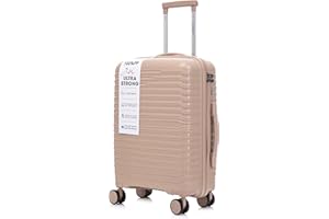 R.Leone Valigia da 1 Fino a Set 3 Bagaglio a mano 55x40x20 Ryanair, Medio, Grande Ultra Strong Antiurto Trolley leggero 8 ruote Polipropilene 6080 (Beige, S Bagaglio a mano)