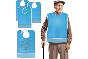 Roylvan Baberos Adultos, 3 PZS Protectores de Ropa para Adultos PVC Impermeable Reutilizable con Recogedor de Migas para Cuello Mayores Pacientes, Baberos para Comer Personas Mayores