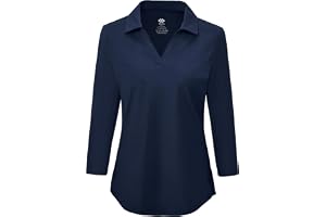 MoFiz Golf pikétröja dam 3/4 ärm pikétröja topp bomull arbete casual sport t-shirt med V-ringning
