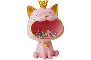 Efugadeng Lachende Katze Statue Figuren Lagerung Box，Katze Schmuck Schlüssel Aufbewahrungsbox，Schmuck Tablett, Große Katzen-Skulptur-Statuegeeignet für Zuhause, Büro-Dekoration (Rosa)
