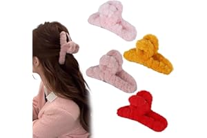 LARFRAECY 2Pcs Weicher Plüsch Haarklammern,Mittelgroß Elegant Haarspangen,Flauschig Haar-Styling-Zubehör,Niedliche Rutschfest Kunststoff Haarnadeln,Mädchen Frauen Damen Haarklaue (Pink,Red,Yellow,Purple)