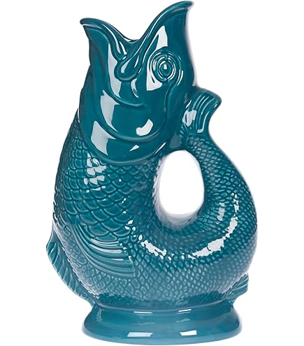 Gurgly Iconische Verdigris Glug Kruik Groot 28cm 1.4L - Viswaterkruik, Decoratieve Vis Vaas, Ornament, Karaf