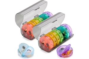 MEDCA Cotygodniowy organizer na pigułki - 2 przegródki dziennie - Pojemnik na pigułki na 7 dni rano/po południu - Przenośne, trwałe i wygodne podróżne etui na pigułki na tabletki, oleje rybne, 2 szt.