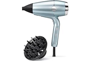 BaByliss Hydro-Fusion Hair Dryer with Diffuser - Professional 2100W Ionic Blow Dryer for Frizz-Free Styling, Plasma Technology for Shine, Lightweight Design, 3 Heat & 2 Speed Settings, Blue, 5573U