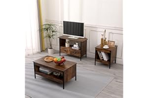 FurnitureHMD Industrial Style 3/4 Piece Set Corner TV Stand Small Side Table Rectangle Coffee Table Multipurpose Sideboard for Living Room,Bedroom,Hallway (3 piece set)