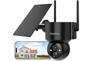 FAMVIVA 2K Solar Security Cameras Wireless Outdoor, 360°PTZ Battery Powered Cameras for Home Security, 2.4G WiFi Outdoor Camera with Color Night Vision, IP66 Waterproof, Motion Sensor Alarm, Black