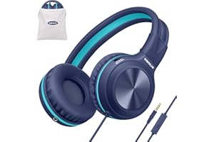 SIMOLIO Wired Kids Headphones for School with Microphone, PC Headset with Cord, Plug in Headphones for Tablet, Headsets with Cord for Laptop (Navy Blue)