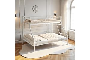 DORAFAIR Litera de Metal Cama, Literas para Niños Juveniles y Adultos Escalera y Protección Anticaídas Cama Alta, Adecuado para colchones de 90x200cm/140x200 cm - Blanco