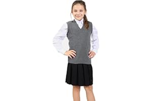 Nawal's Girls Knitted Tank Top V Neck Sleeveless Jumper School Uniform Smart & Comfortable