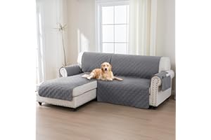 BellaHills 100% Impermeabile Copridivano 2 Posti Con Penisola a Sinistra - Copridivano Angolare - Antiscivolo - Antimacchia - Antigraffio Copridivano, Seduta 205cm, Grigio