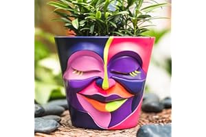 ‎GUGUGO GUGUGO Blumentopf Übertöpfe- Graffiti Gesicht- Blumentöpfe mit Drainage Loch, Blumentopf Kopf, Übertopf für Innen, Einzigartige Sukkulenten Pflanzgefäß für Moderne Deko (ø 14 cm)