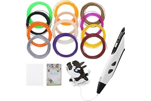 LIHUACHEN 3D-Stift-Filament-Set, PLA-Filament-Ersatzkerne (12 Farben, 10 Fuß pro Farbe, insgesamt 120 Fuß), Enthält: PLA 12 Farben 1,75 mm, 3D-Modellierungsalbum, 2 Fingerschutz und PC-Zeichenvorlage usw.