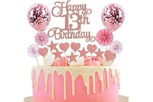 Jxuzh Happy 13th Birthday Tortendeko rosegold 13 Jahre Mädchen Jungen Kuchendeko 13. Geburtstag Kuchen Deko Tortendeko 13 Geburtstag Jungen Tortendeko rosa Mit Herz Stern Für 13 Geburtstag Cake Topper