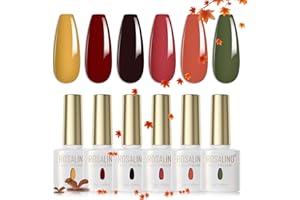 ROSALIND Esmaltes Semipermanentes Amarillo Rojo Marrón Naranja Verde Oscuro 6 Colores Kit Pintauñas Semipermanentes UV LED Esmaltes en Gel Nail Polish Colores de Otoño e Invierno
