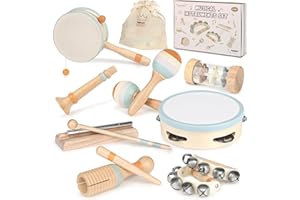VANPLAY Instrument de Musique Bebe Jouet Bebe Instrument de Musique Enfant Maracas Bébé Tambour Montessori Jouet en Bois Cadeau Enfant 3 4 5 Ans