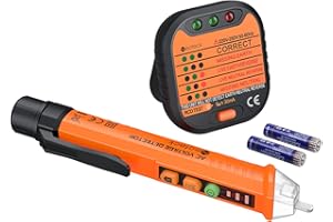 Neoteck Electrical Socket Voltage Tester Pen Kit Included Non-Contact 12~1000V/48~1000V AC Voltage Detector Pen and Receptacle Tester with AC Voltage Detector LED and Sound Alarm