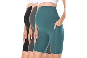Foucome 3 Pack Maternity Biker Shorts Over Belly High Waisted Athletic Workout Running Yoga Short Leggings with Pockets