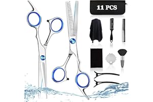 Kardition Haarschneideschere Set - Haarschere Friseurschere [Gerade Schere] [Effilierschere] [Edelstahl] Schere Haare Schneiden [Blau/Silver]