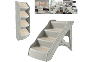 YRHome Hundetreppe Klappbar Tiertreppe Haustiertreppe 4 Stufen 50cm Hoch Katzentreppe mit Rutschfesten Matte und Stützstange Hunderampe für Hunde Katze bis zu 75 kg Grau