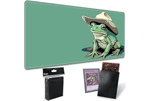 SROJDHFJB TCG Playmat Board Game Mat Plus 50 Pcs Card Sleeves, 24 x 14 Table Mats Game Mousepad with Soft Surface Non-Slip Base for MTG RPG CCG Trading Card Game Playmats, Green Frog