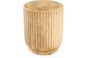 SFAREST Wood Grained Side Table, 150KG Weight Capacity Outdoor Wood-like Stool, All Weather Rock Coffee Table for Patio Garden Backyard (Stump Shape)