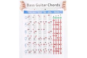 Qinlorgon Guitar Chords Poster, Bass Guitar Chord Practice Chart 4-String Bass Chords Chart Wall Sticker Design Guitar Poster For Beginner Finger Practice