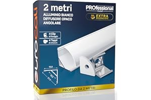 Eurocali Profilo Angolare da 2 metri (2mt) in Alluminio Bianco per Strisce LED Schermatura Opaca ingombro max striscia led 10.5mm - 15.8 x 15.8